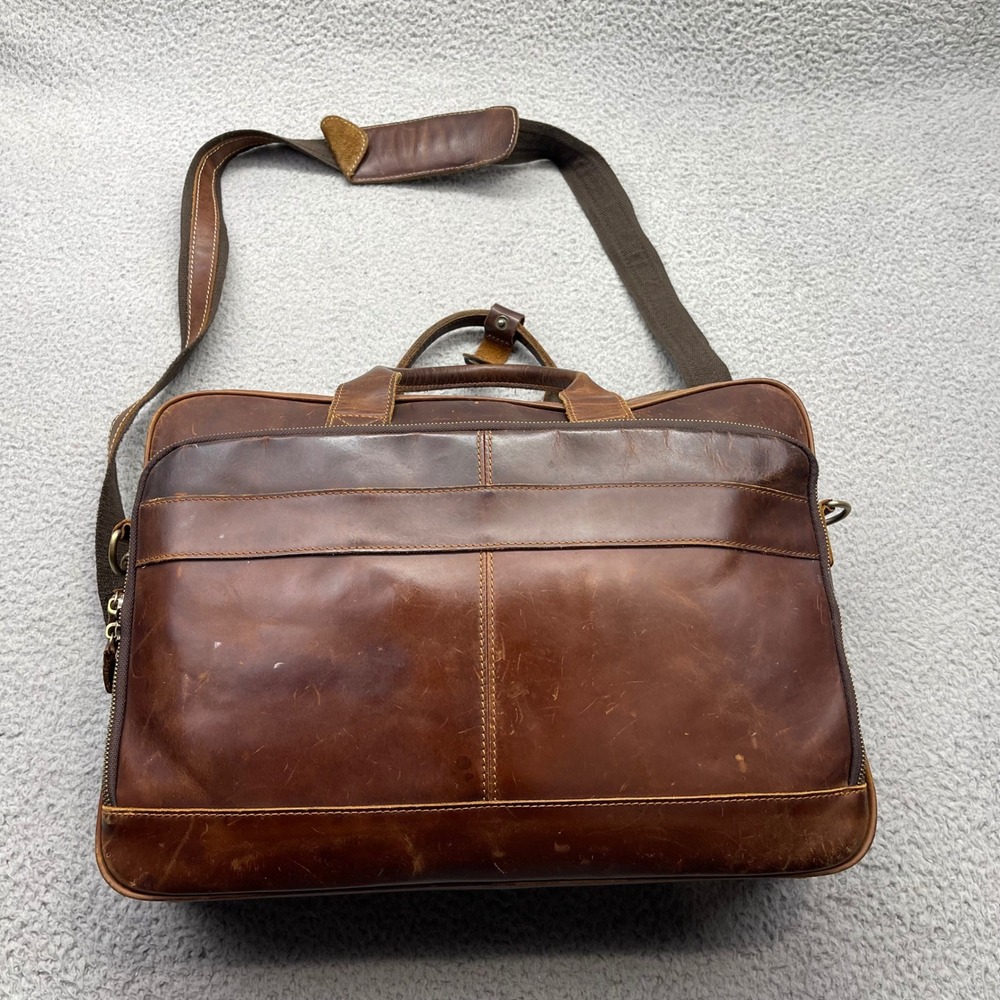 Mens Brown Leather Business Portfolio Travel Laptop Briefcase Messenger Bag